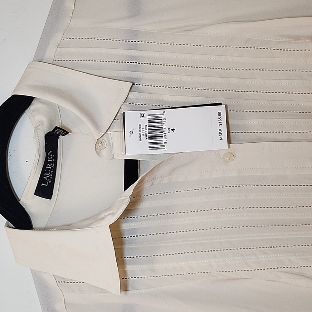 Lauren Ralp Lauren Black Label Shirtdress Elegant Winter Cream Midi Dress SZ 4 - Picture 6 of 16